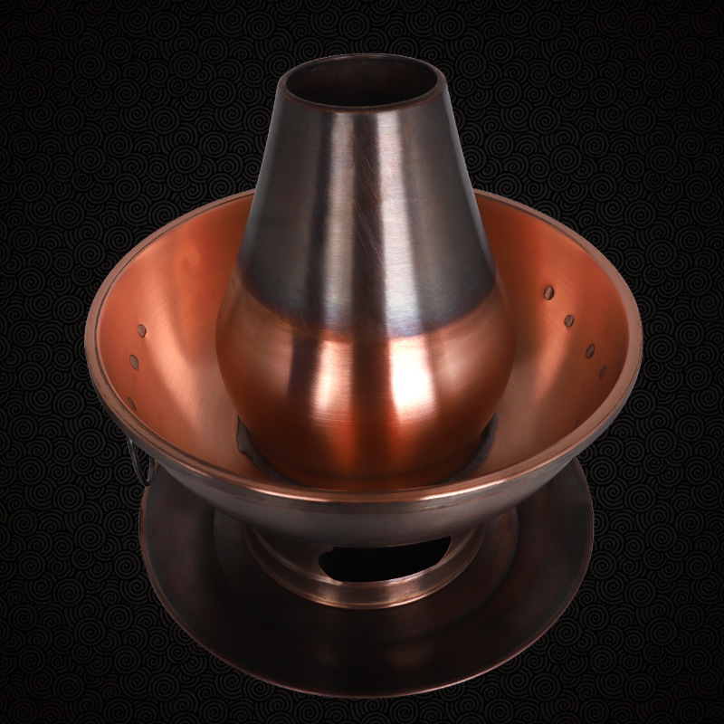 Pure copper hot pot, antique wood charcoal hot pot, home-use dual boiler hot pot, old Beijing style lamb hot pot, pure copper handmade copper pot