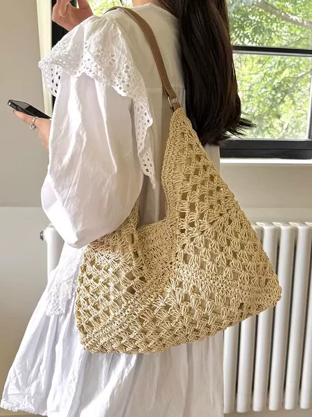 Large-Capacity Woven Bag for Women 2026 New Summer Beach Vacation Straw Bag Versatile Commuter Shoulder Tote Bag