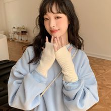 韩国ins秋冬毛线百搭防寒简约手套女露指学生触屏加厚针织护腕潮