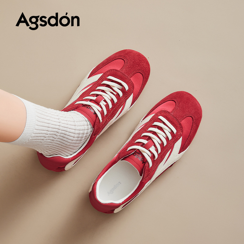 Zapatillas de entrenamiento alemanas rojas Augschden para mujer, nuevas zapatillas casuales planas estilo retro Ballet Forrest Gump para otoño 2025