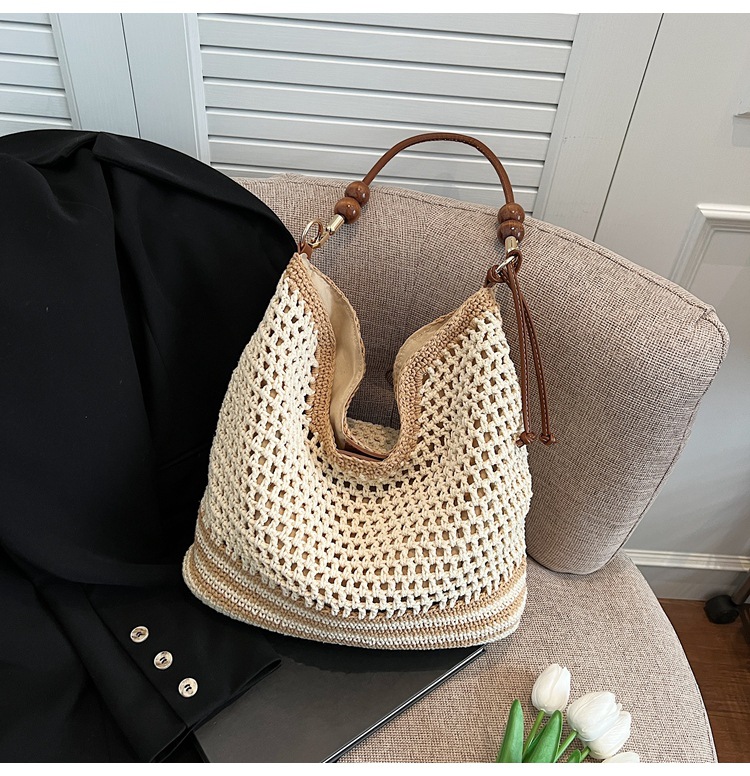Vacaciones en la playa nuevas bolsas de mujer 2026 moda hueco trenzado bolsa de playa de viaje simple bolsa tote mochila image 7