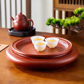 紫砂朱泥扁茶船 潮州手拉功夫茶盘 家用章老师十英寸全手工干泡台
