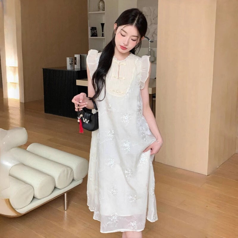 Pregnant Women Summer dress 2025 Summer New Fashion Loose Guofeng Embroidered Sweet Flying Sleeve Long Skirt Pregnant Women Summer dress 2025 Summer New Fashion Loose Guofeng Embroidered Sweet Flying Sleeve Long Skirt
