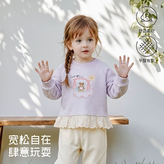 卡通花边儿童卫衣春秋季新款女宝宝上衣圆领韩系儿童服装安阳童装