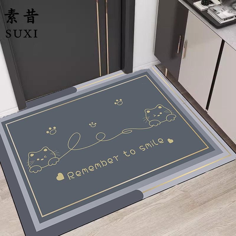 硅藻泥卡通吸水入户门地垫灰色进门防滑门垫家用可爱耐脏玄关脚垫|undefined