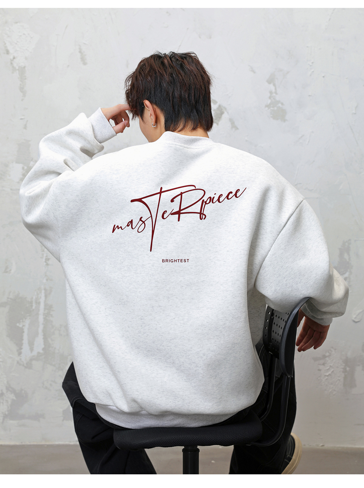 Monochrome Textured Crew Neck Sweatshirt For Men Trendy Pullover_voghion.com