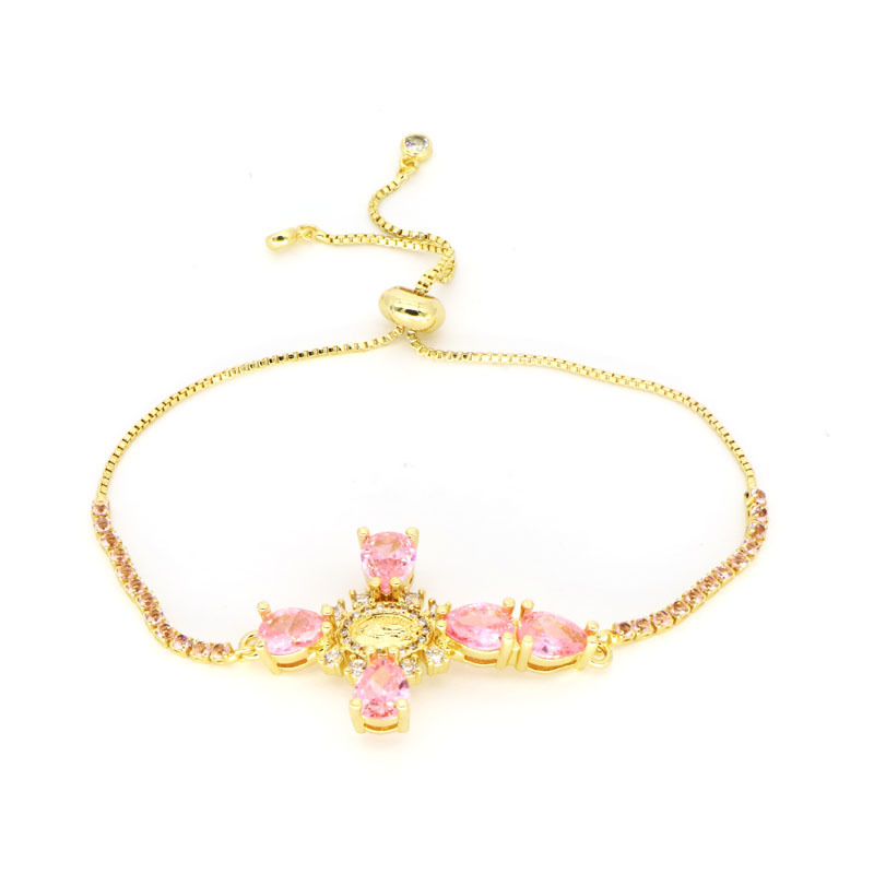 Human, Cross, Virgin Mary Pattern Copper 18K Gold Plated Inlay Human Cross Virgin Mary Zircon Bracelets