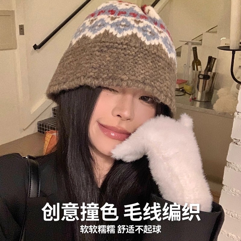 秋冬帽子女针织渔夫帽女秋冬季保暖护耳毛线帽显脸小百搭盆帽|undefined