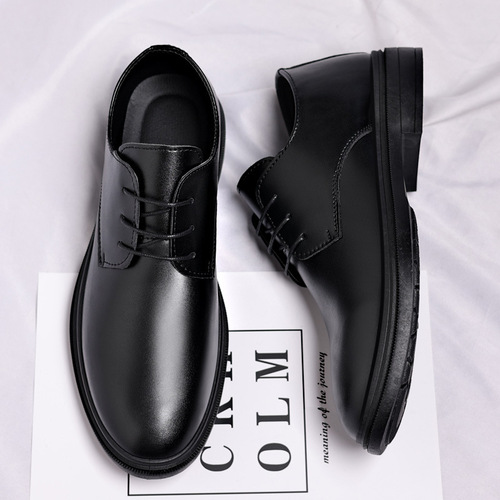 Men's Spring New Leather Shoes, High-end Business Casual Dress Shoes, Trendy Breathable Men's Leather Shoes with Invisible Height Increase
