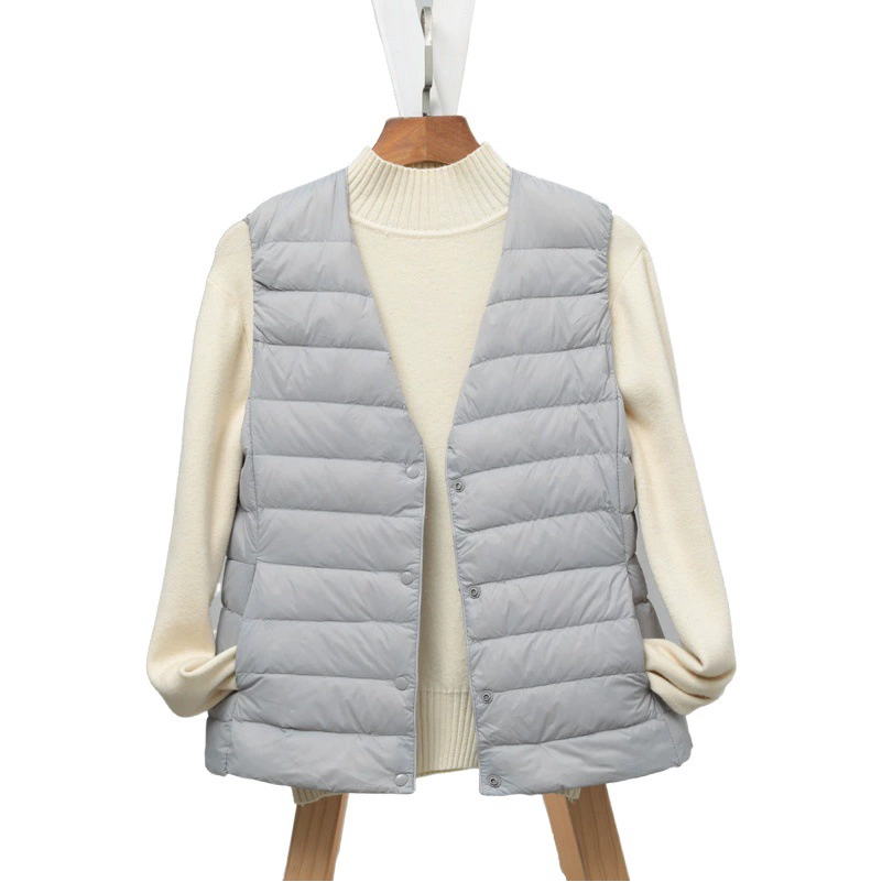 Осенний и зимний новый тонкий пуховик женский жилет с коротким круглым вырезом