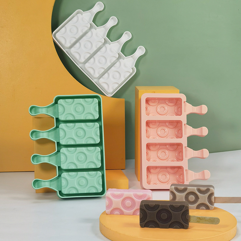 Sanxin 4 piezas patrón redondo helado molde de silicona molde hogar paleta con tapa de silicona para niños herramienta abrasiva de grado alimenticio