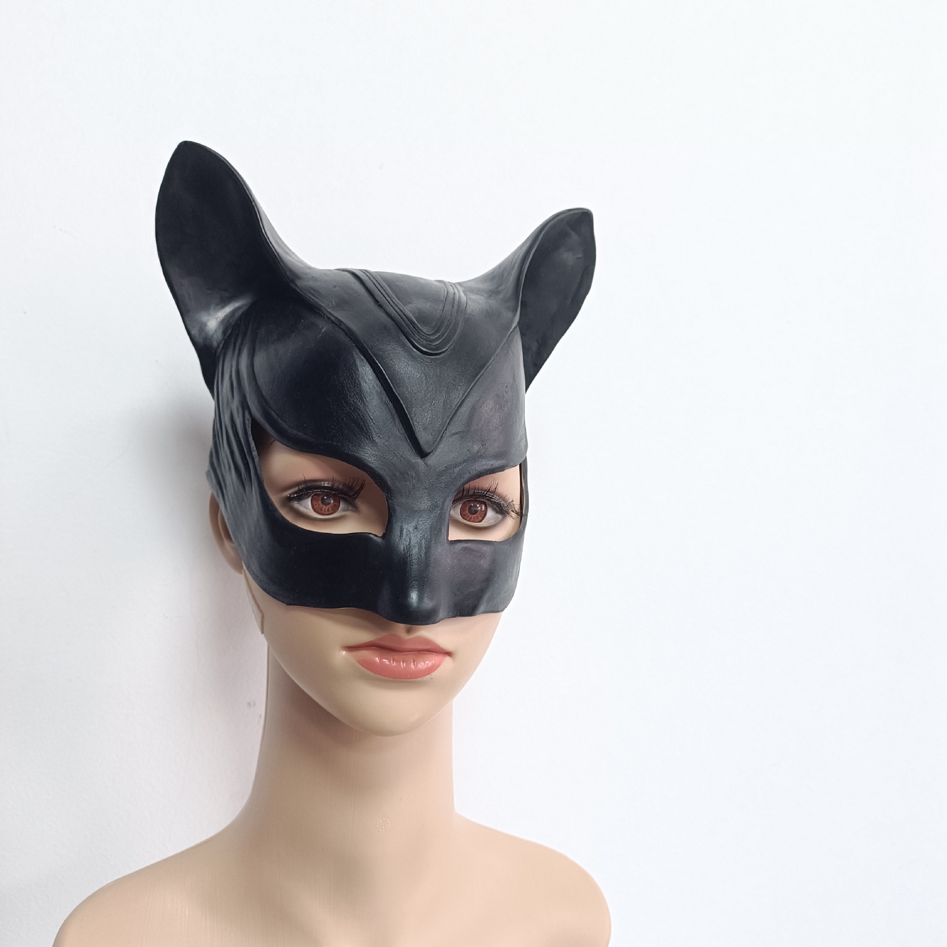 猫女面具cosplay情趣搞怪 万圣节性感黑色猫妖乳胶头套蝙蝠侠面罩