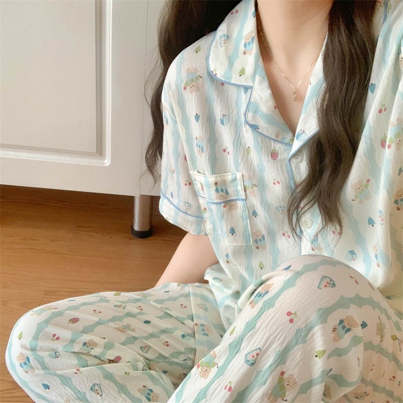 Pantalones de mangas cortas de verano de dos piezas nuevas parejas nubes pijamas de algodón de niñas impresión de dibujos animados ropa para el hogar