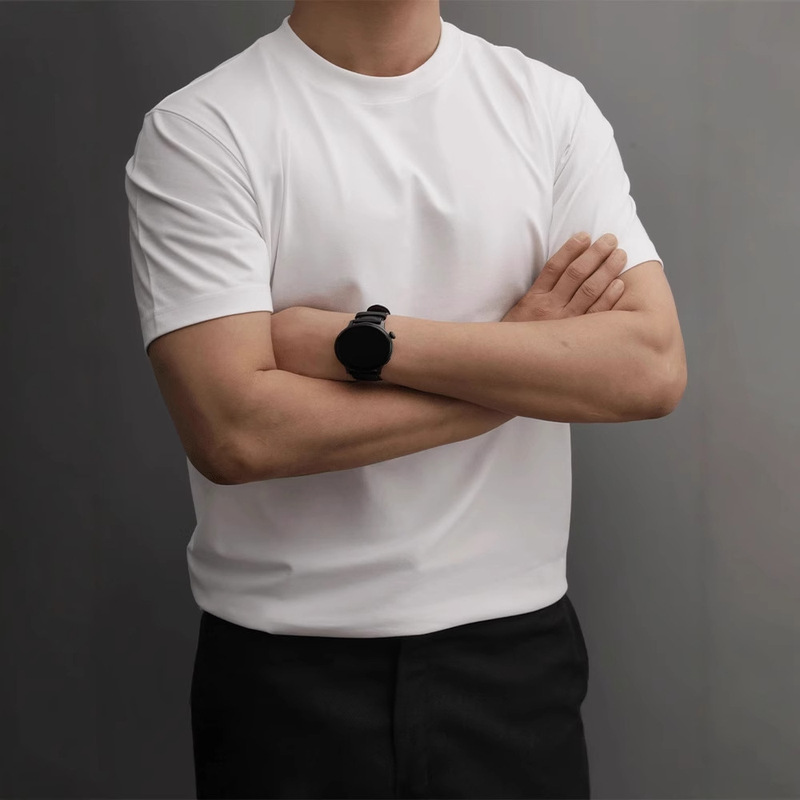 Summer Short-Sleeved T-Shirt for Men, Bamboo Cotton Sorona, Cool, Antibacterial, Sun-Protective, Black and White T-Shirt, Large Size Breathable Round-Neck Shirt