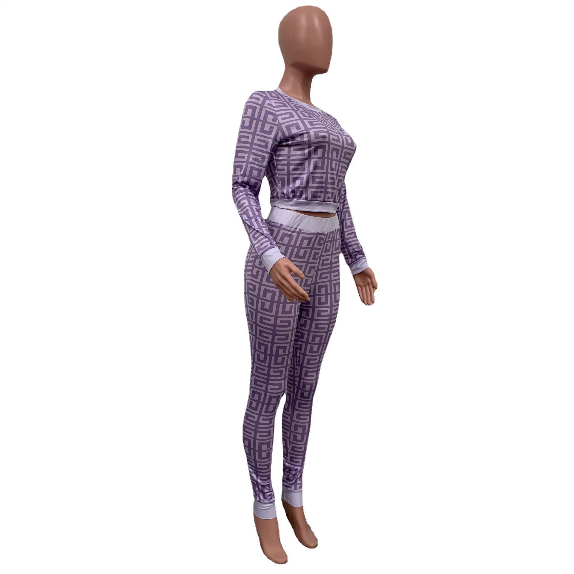 Y5237 Autumn/Winter European And American Women's Fashion Trendy Digital High-Definition Print Sexy Two-Piece Set_voghion.com