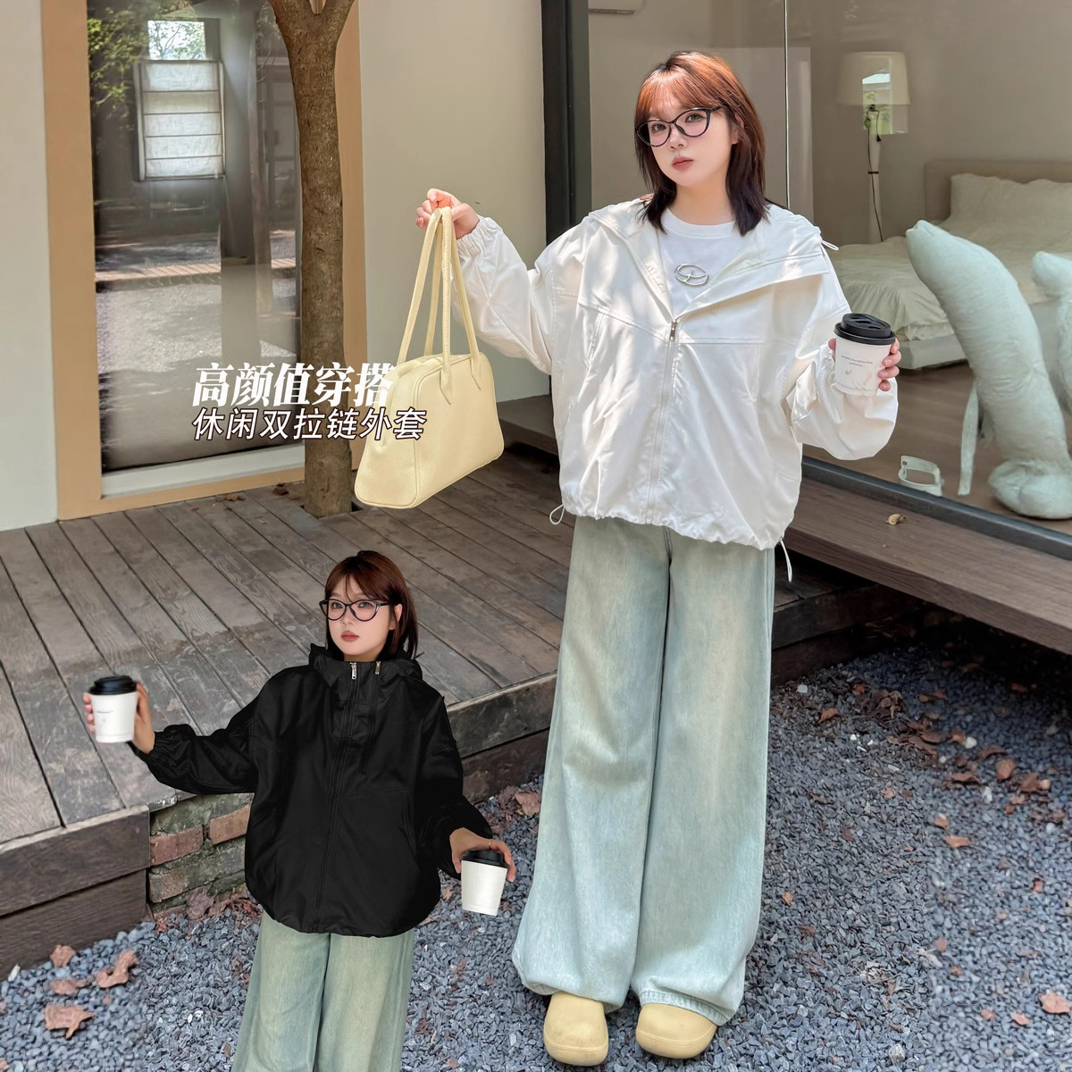 K3124 Spring and Autumn New Style Plus-Size Women's Casual Jacket with Hood, Loose Jacket for Plus-Size Women