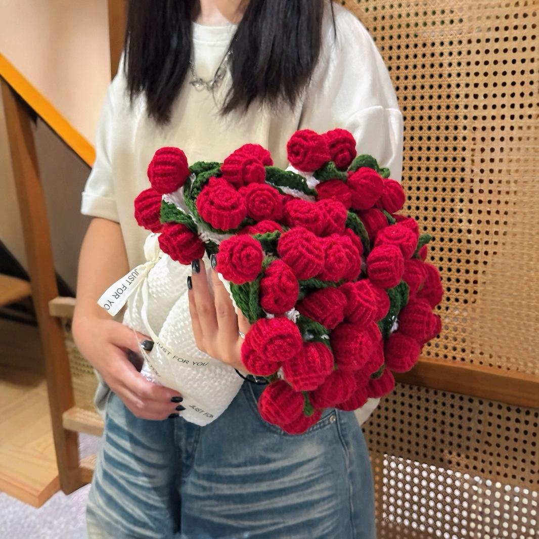 网红田园风玫瑰花束毯子情人节礼物闺蜜钩织铃兰花毛毯现货成品