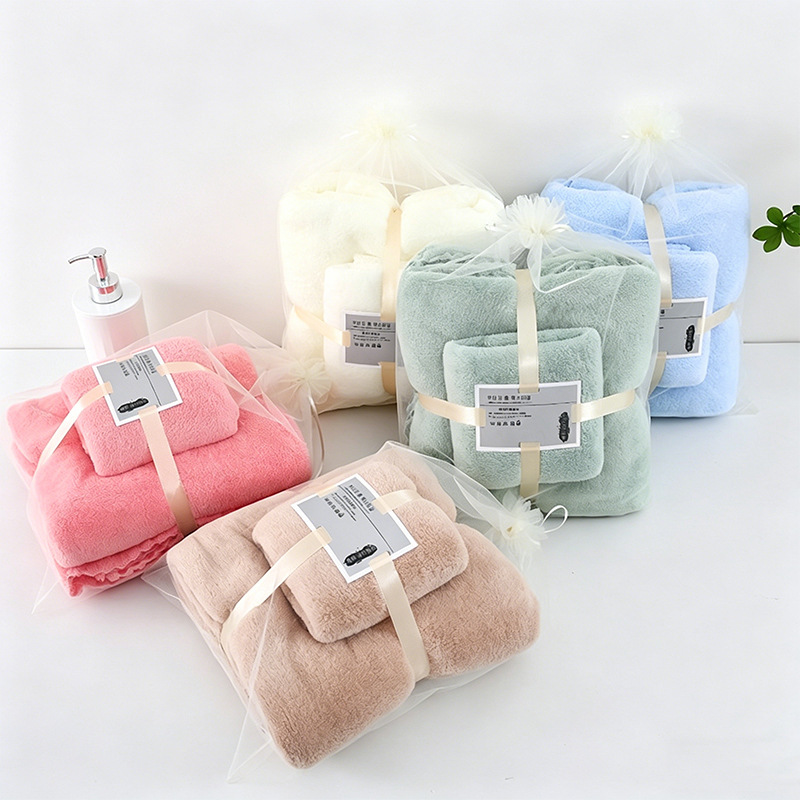 Toallas de baño de alta densidad al por mayor toallas de color puro toallas de baño para niños y niñas engrosadas dos conjuntos de regalos de actividad de explosión transfronteriza