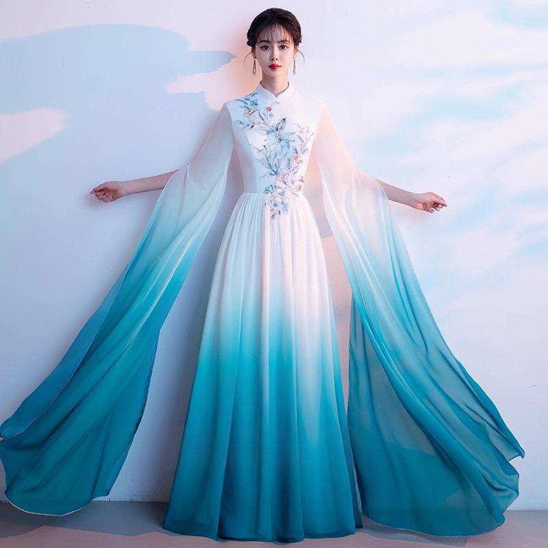 Piano Performance Dress Chinese Style Stage Guzheng Performance Costume Adult Modern Chorus Performance Dress Women's Long Dress