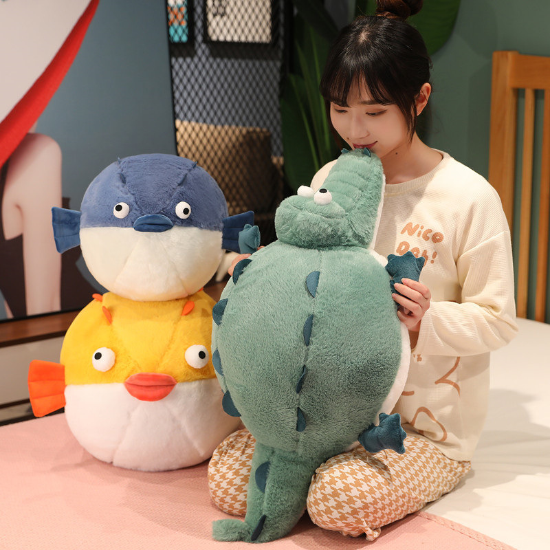 Internet Popular Cute Round Drum Drum Doll Pillow Chubby Crocodile Puffer Plush Toy Girls Sleeping Doll Gift