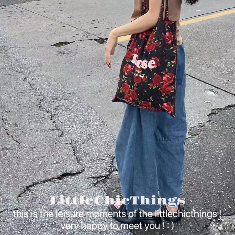 オリジナル LittleChicThings おすすめ ナンヤン風 ブラックローズ リゾート風 ショルダーバッグ|undefined