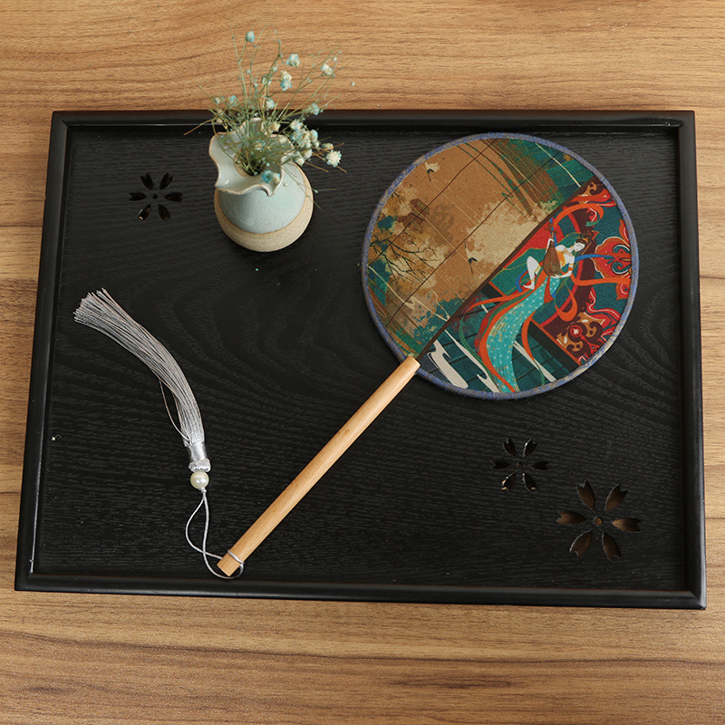 Translúcido moda nacional de los niños de ventilador redondo ventilador de la danza al por mayor mango de madera de una sola cara ventilador de la boda dibujos animados ventilador de publicidad fábrica