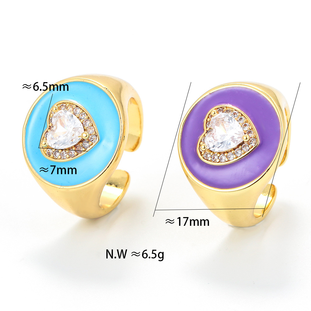 Nihaojewelry Wholesale Jewelry Dripping Wide Face Heart-shaped Copper Zircon Ring display picture 4