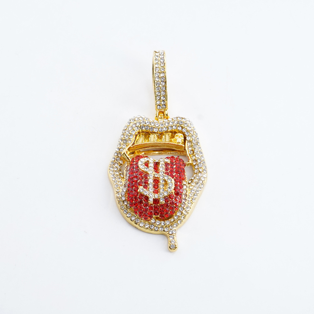 Colgante único dorado (diamante rojo) (sin cadena)