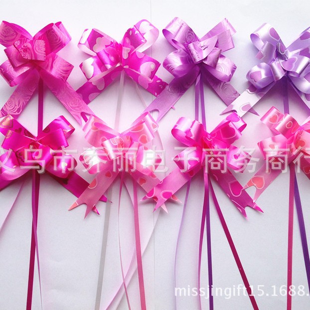 12mm tamaño pequeño arco tirar flor boda cinta boda coche regalo de boda caja de regalo embalaje decoración mano tirar Flor al por mayor