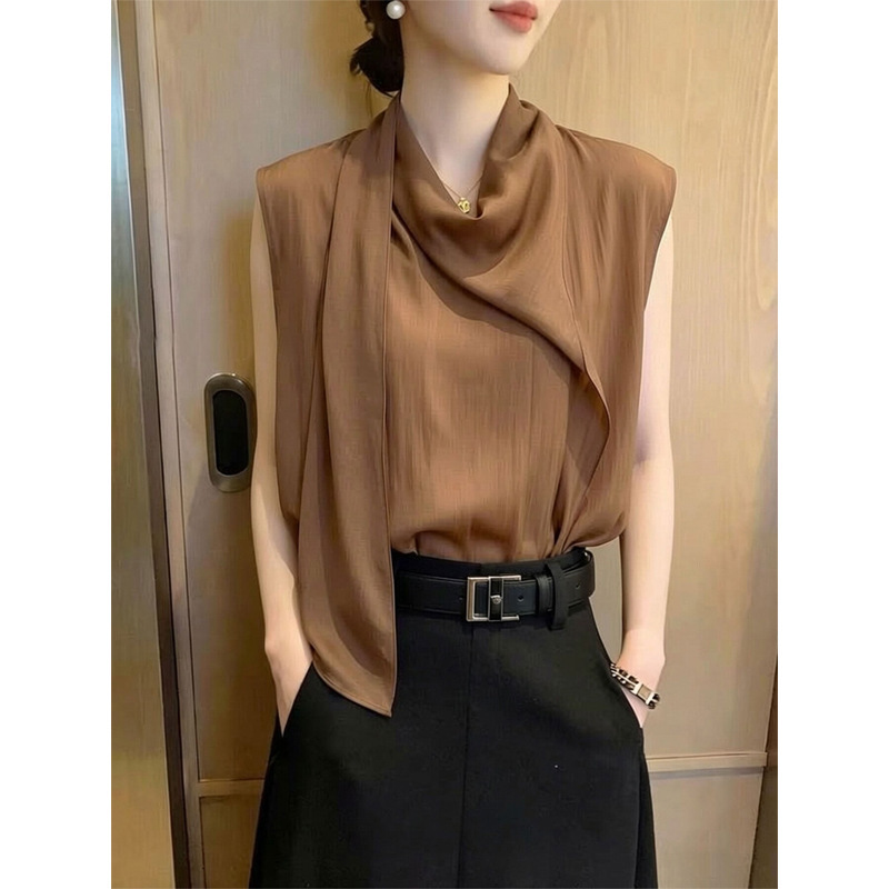 Korean Style Commuter Style Coffee-Colored High-Neck Sleeveless Top for Women, Fashionable and Versatile, Stylish Shirt, 2026 Summer New Style