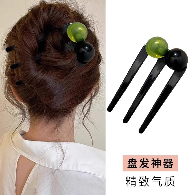 Horquilla en forma de U de ácido acético de cuentas redondas para mujer 2025 nueva horquilla de sentido avanzado