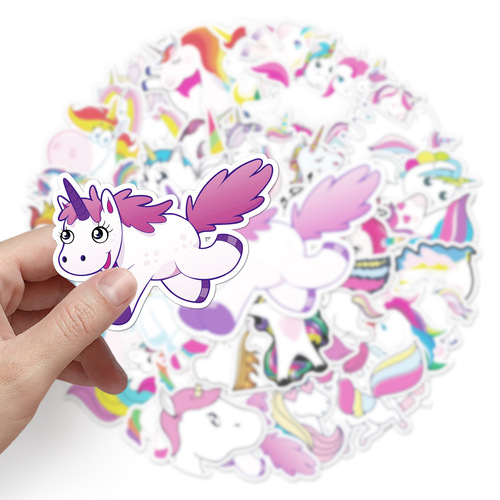 50 pieces of cartoon rainbow horse sticker decals for laptops, guitars, cars, and mobile phones