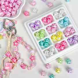 马卡龙珠光折纸五角星亚克力散珠手工DIY串珠材料手机链饰品配件