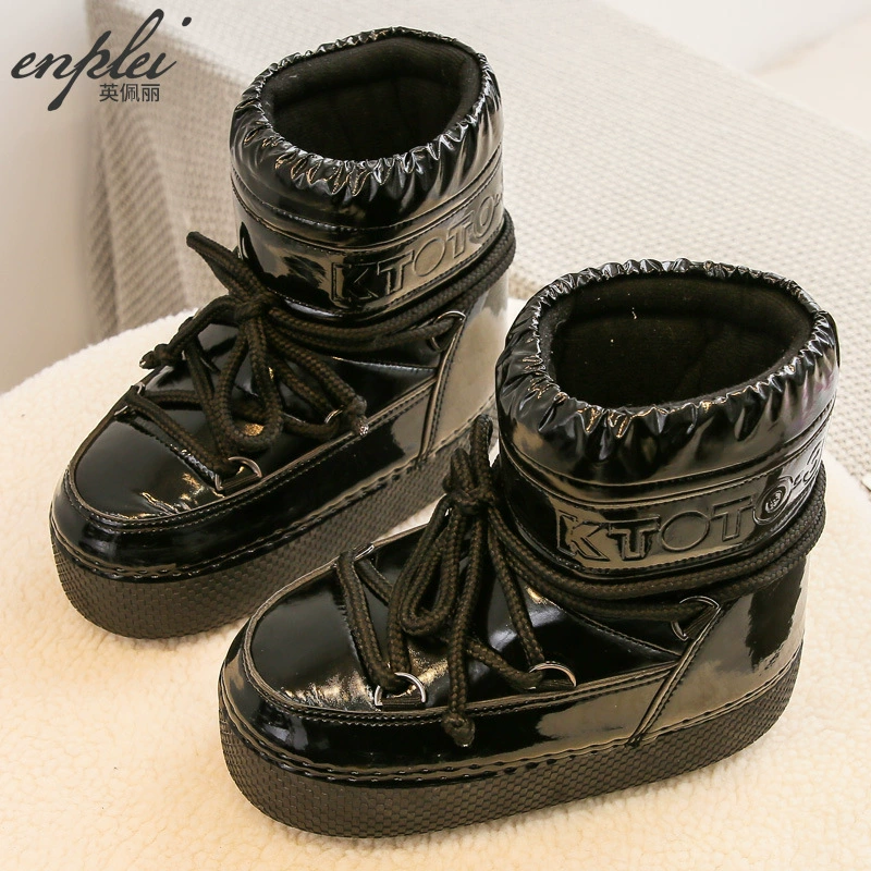 Winter waterproof platform snow boots, moon/space style, insulated, sizes 34–41