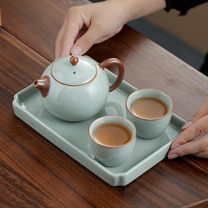 Ru Kiln Kung Fu Tea Set Household Living Room Tea High-grade Ceramic Tea Teapot One Pot Two Cups Dry Soaking Plate Small Set