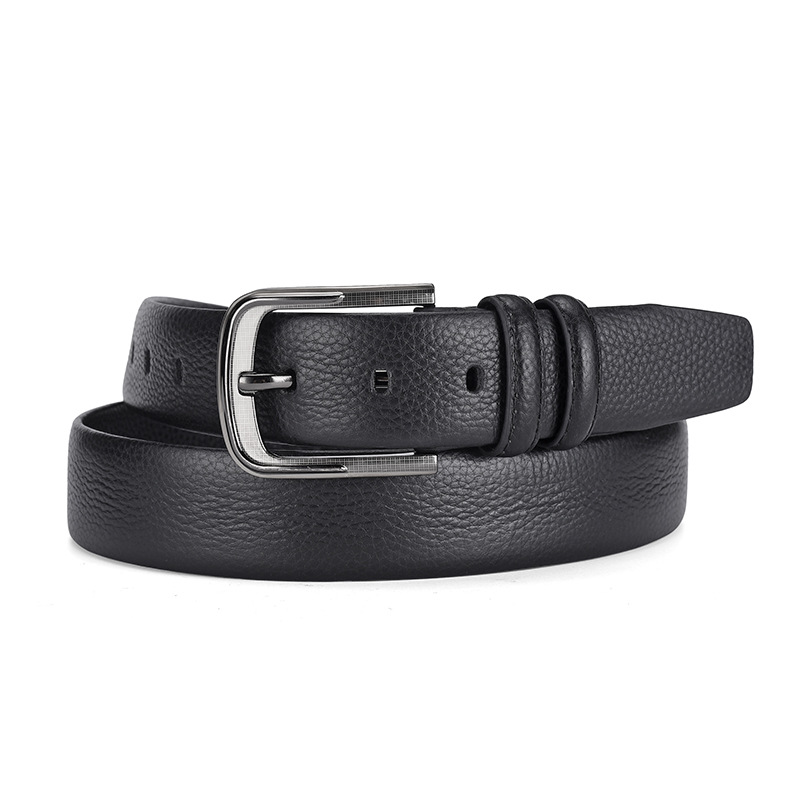 Leather belt men waist lead layer cowhide needle buckle lychee grain simple casual business jeans with men