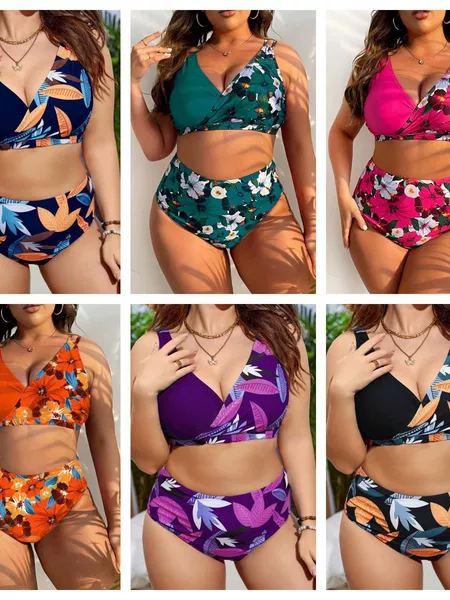 2025 European and American Large Size New Cross-Border Amazon Hottie Floral Push-Up Sexy Bikini Suit Swimsuit for Women
