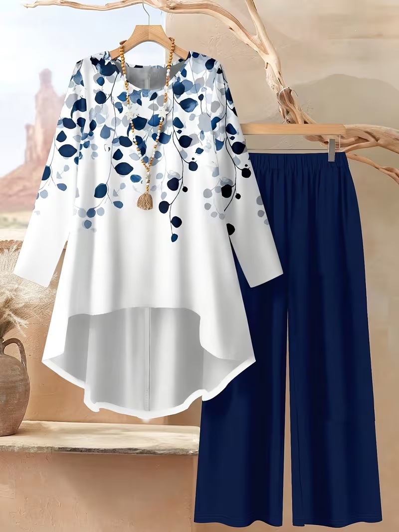 Women's Casual Printed Pant Set Loose-fitting Plus-size Outfit_voghion.com