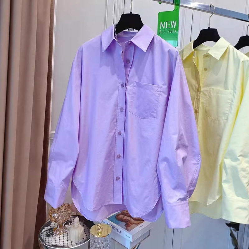 South Korea's Dongdaemun 2026 Spring and Autumn New Candy-Colored Long-Sleeved Shirt, Loose Casual Simple Versatile Top for Women