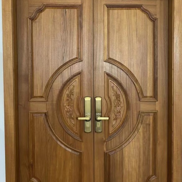 入户大门房门单开双开子母实木质池板扣线玻璃门头罗马柱静音隔音