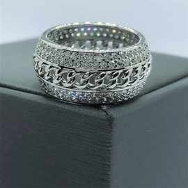 欧美潮牌新款嘻哈古巴戒指白铜电镀微镶锆石指环手饰品