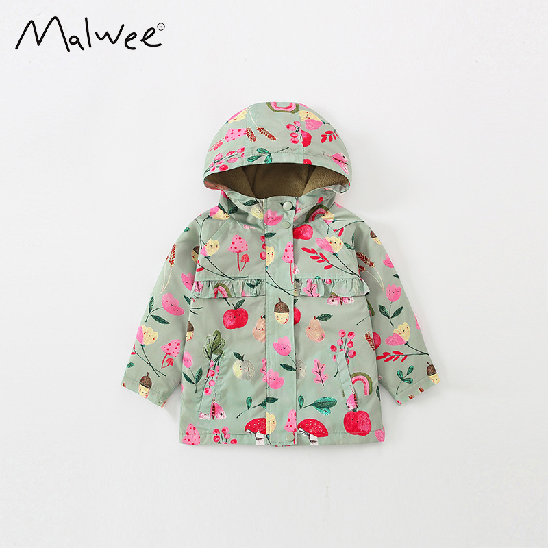 malwee autumn European and American small and medium-sized children's children's clothing coat baby trench coat long sleeve hooded zipper shirt top