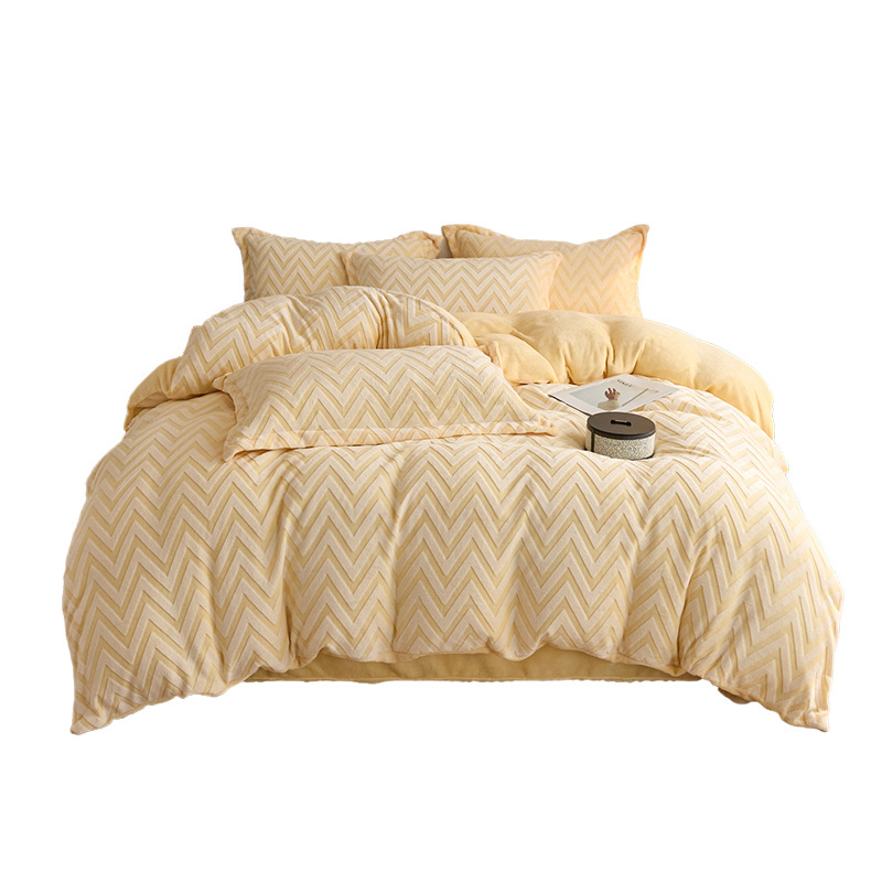 Cuatro piezas de cubierta de edredón tallado invierno más seda de coral de leche sábanas de edredón cama de cama de cama caliente