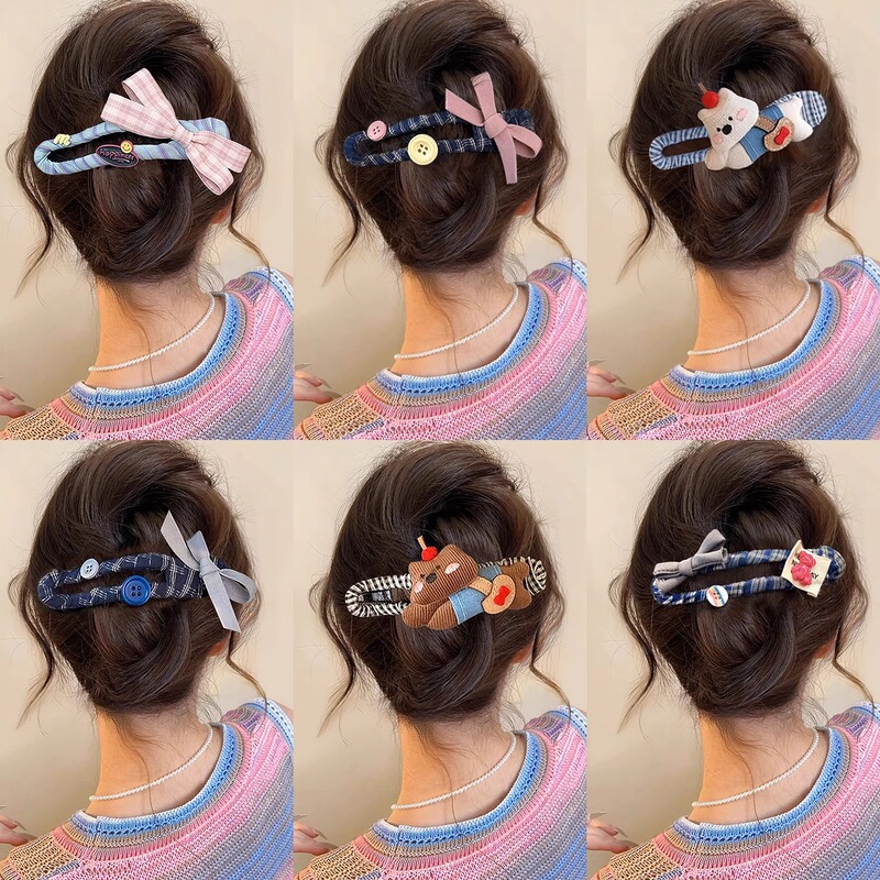 Korean-Style Bowknot Button Duckbill Clip for Women, 2026 New Model, Versatile Hair Accessory for Back-Of-Head Updo