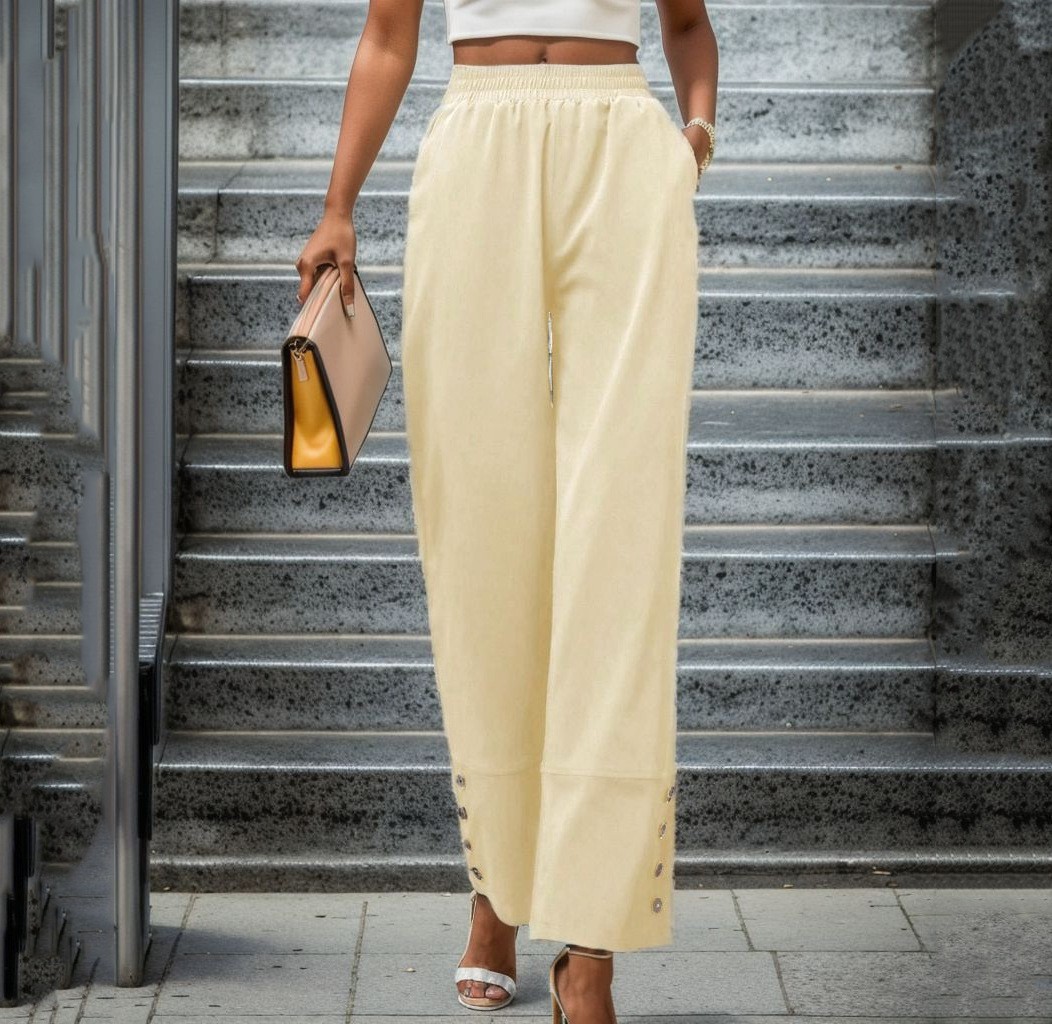 Pantaloni da donna larghi casuali di colore solido nuovi di autunno 2024 in poliestere nero_voghion.com