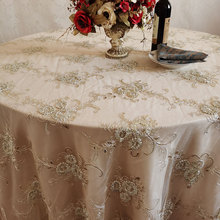 跨境 132英寸圆形淡玫瑰色蕾丝刺绣网眼桌布 适合奢华婚礼