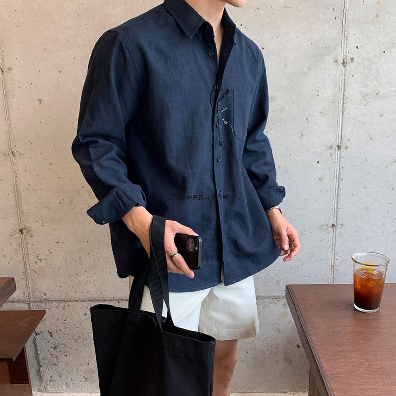 300斤大码男装长袖衬衫男春夏韩版高级感休闲衬衣设计感小众外套