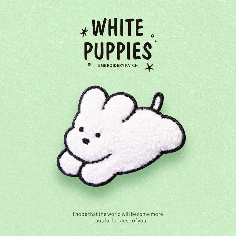 Cute Plush White Puppy Embroidery Patch Clothing Patch DIY Decorative Sticker Phone Case Self-Adhesive Fabric Patch
