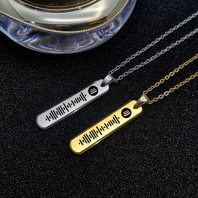 Cross-mirror DIY private personalized spotify music scanning code sharing code stainless steel laser lettering necklace