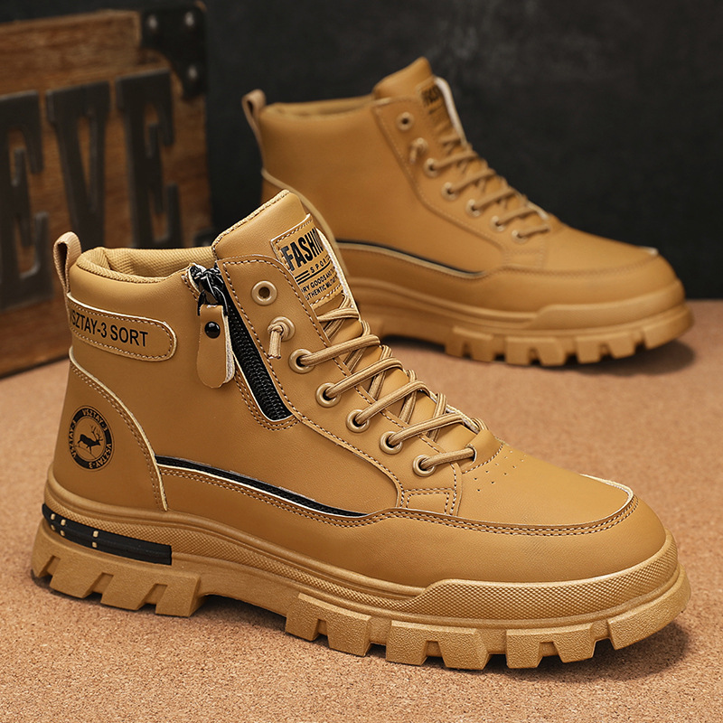 Spring and Autumn Personalized Wear-Resistant High-Top Martin Boots Korean Style Versatile Men's Boots Thickened Lightweight Casual Shoes Trendy Outdoor Men's Shoes